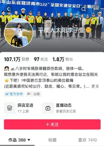 国内首位高位瘫登顶泰山